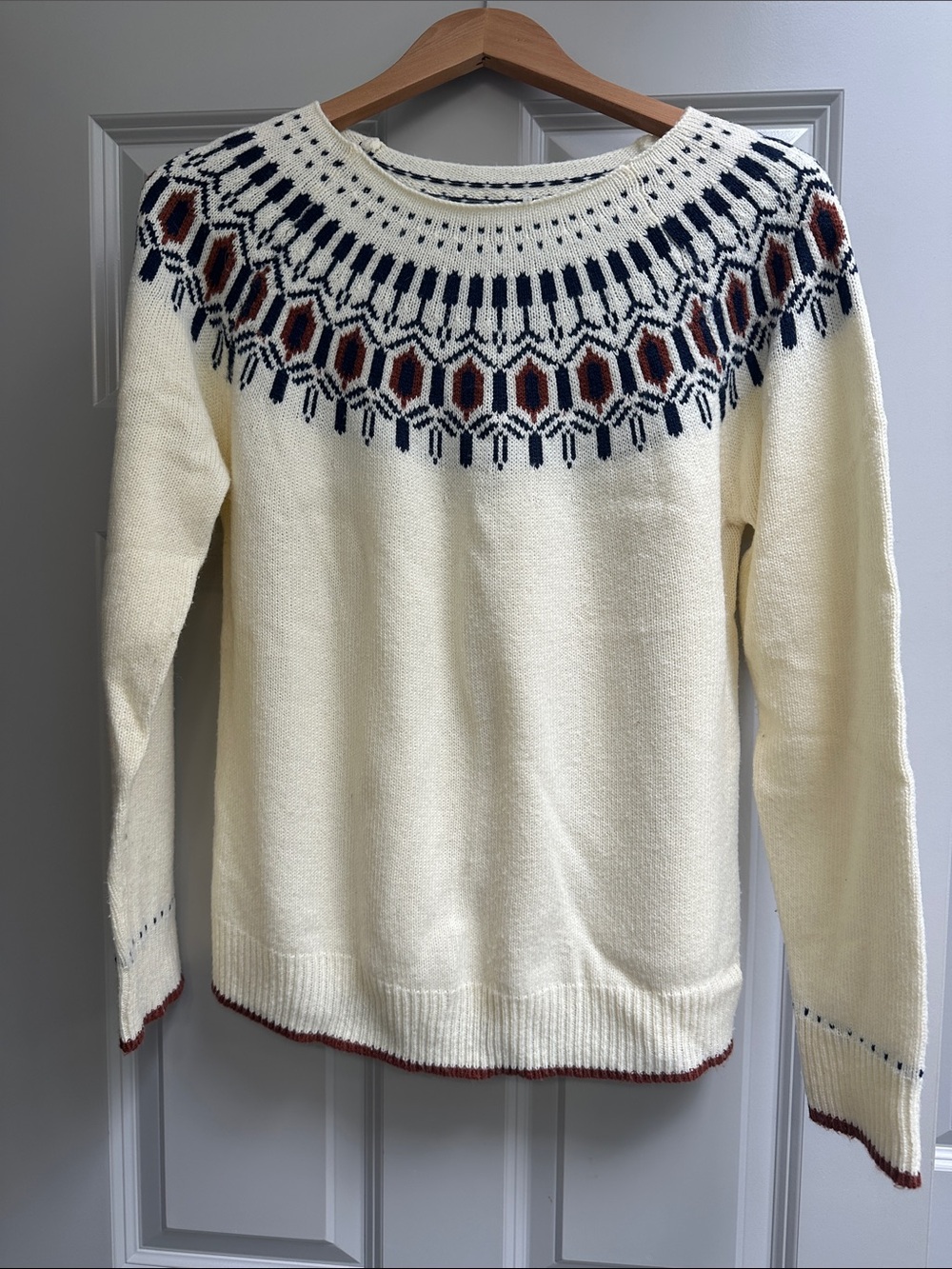 Cream Fair Isle Yoke Crewneck Sweater - Women's
